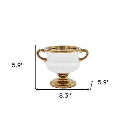 6" White And Gold Amphora Ceramic Table Vase