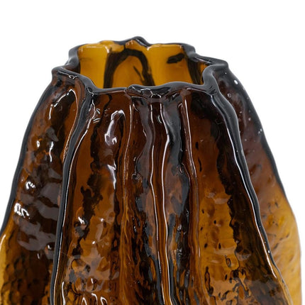 8" Burnt Umber Glass Textured Wavy Table Vase