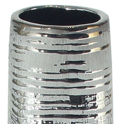 40" Silver Striped Tapered Ceramic Floor Vase