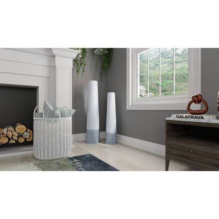 32" White Faceted Geometric Tapered Ceramic Floor Vase