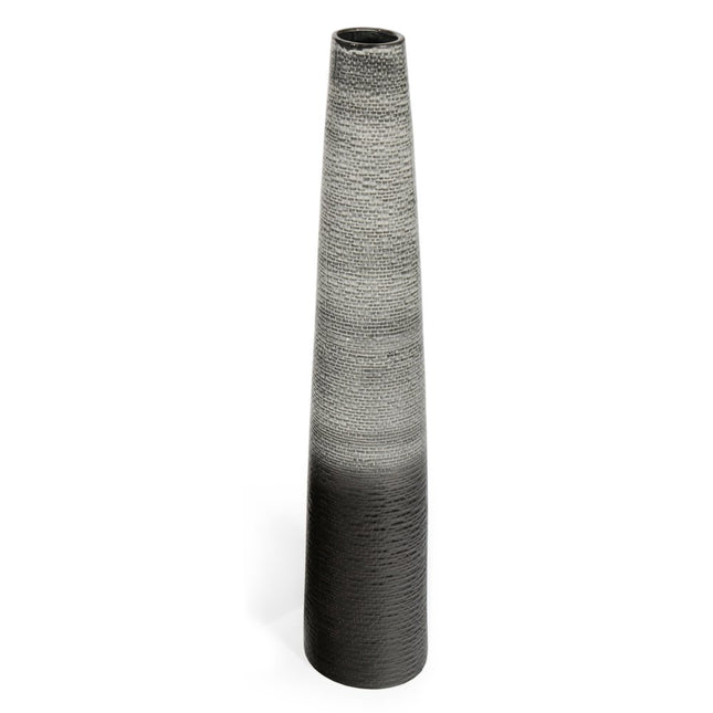 39" Black And Gray Ombre Tapered Ceramic Floor Vase