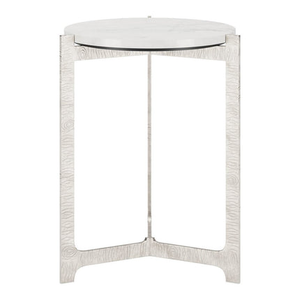 25" White And Silver Marble And Aluminum Round Cross Legs End Table