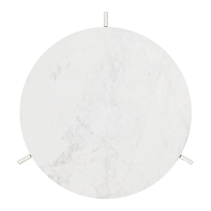 25" White And Silver Marble And Aluminum Round Cross Legs End Table