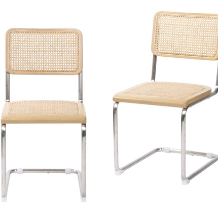 Set of Two Natural and Silver Steel Open Back Dining Side Chairs