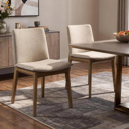 Set of Two White and Brown Fabric Open Back Dining Side Chairs
