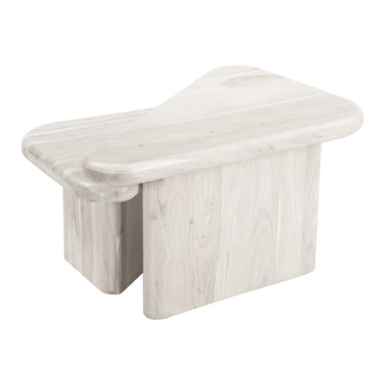 Set of Two Natural Solid Wood Triangle Pedestal Nested Coffee Tables