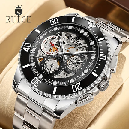 Men's Automatic Mechanical Watch with Luminous & Dual-Sided Hollow Hands