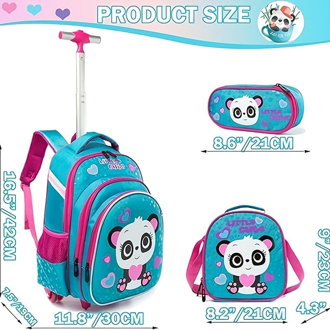 Set Panda Children's Student Rolling Backpack, Shoulder Bag, and Pencil Case Set,