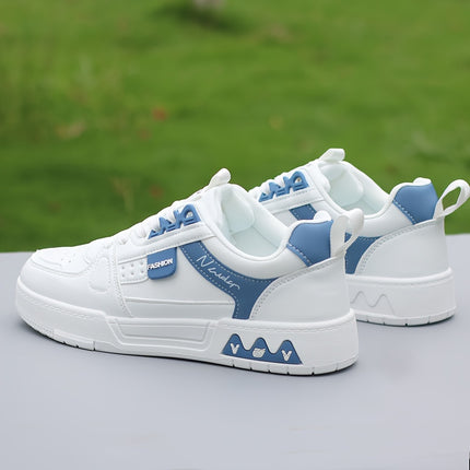 Men's Versatile White Sneakers with Blue Accents - Breathable