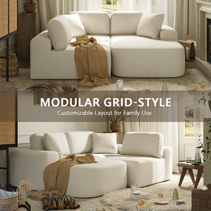 Sofa Couch with Chaise, No Assembly Required, Modern Boucle-Inspired Upholstery