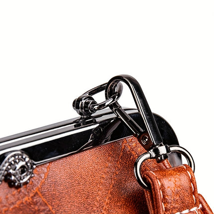Women'S Geometric Striped Faux Leather Crossbody Bag with Removable Strap, Kiss Lock Closure