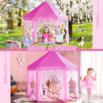 Youngsters' Dream Castle Play Tent - Pink/Blue Princess House with Mosquito Net, Durable Polyester & Fiberglass Frame