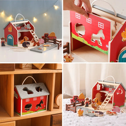 Children's Farm Cognitive Toy Wooden Barn Toy Suit