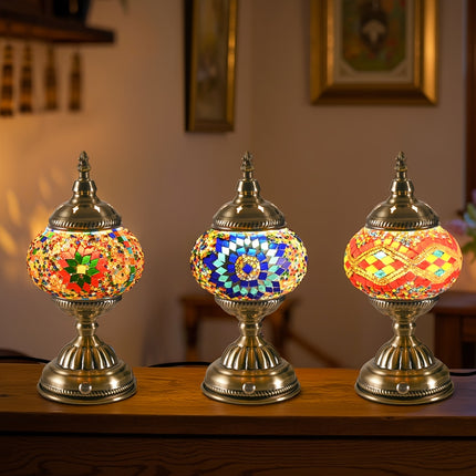 1pc Turkish-Moroccan Mosaic Usb-Powered Table Lamp - Bohemian Stained Glass Nightlight