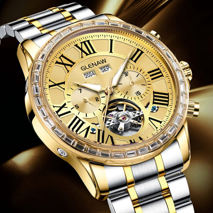 Men'S Automatic Watch, Roman Graduated Multifunction Multi-Dial Men'S Mechanical Watch With Year