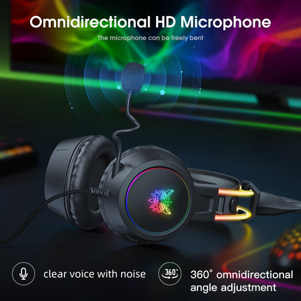 X15pro black RGB wired gaming headphones with a pair of cute deer ears, noise reduction,