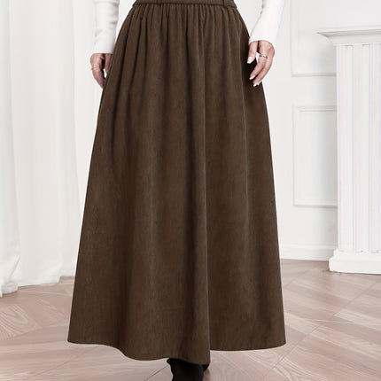 Women's A-Line Maxi Skirt with Umbrella Hem & Pleated Fullness - High-Waisted Long Skirts Suitable