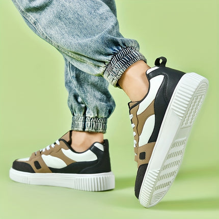 Men's Trendy Solid/Colour Block Skate Shoes, Comfy Non Slip Casual Lace Up Sneakers For Men's Outdoor Activities