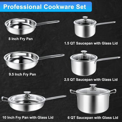 10-Piece Stainless Steel Pots And Pans Set, Kitchen Cookware Sets, Induction Pots And Pans,