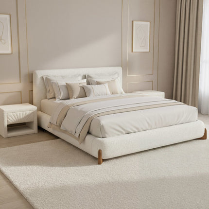 Ivory Solid Wood And Boucle King Bed Frame
