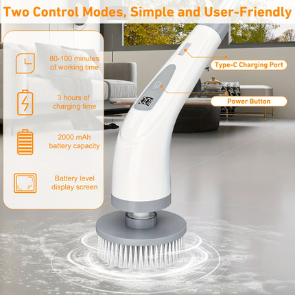 FLZH Electric Spin Scrubber | Dual Adjustable Speeds, Cordless, Portable with 7 Replaceable Brush Heads for Floor, Bathroom, Tub, Tile