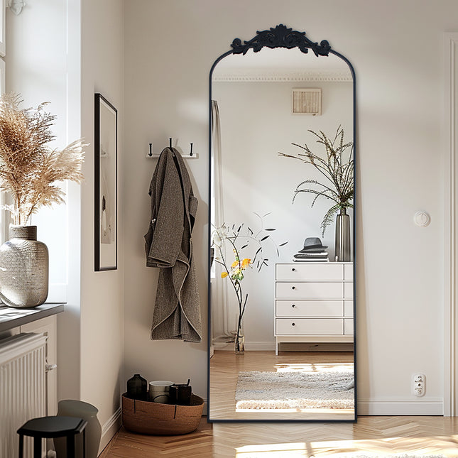 Mirror, Complete Body Mirror with Decorative Carved Details, Wall-Mountable Bathroom Mirror