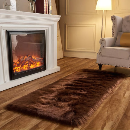 1pc Coffee Brown Faux Fur Plush Area Mat - Soft, Non-Slip,