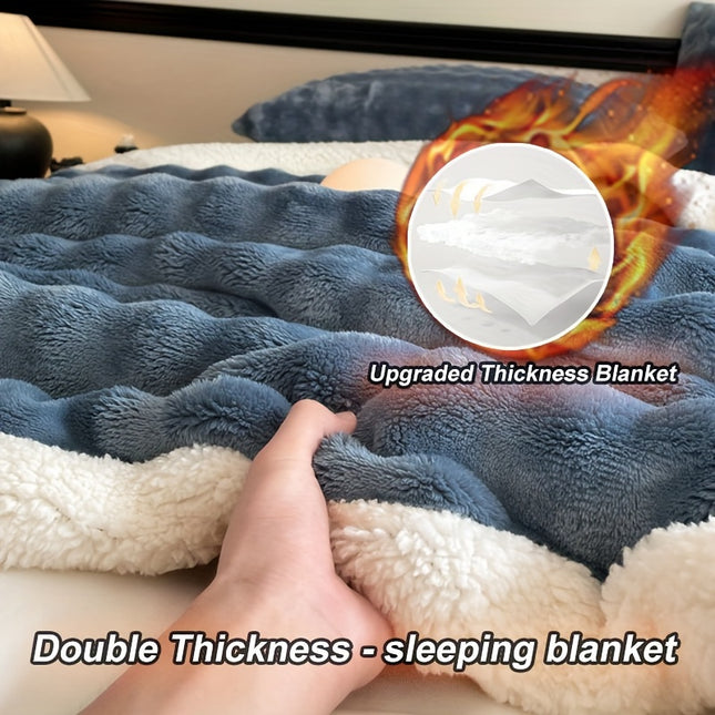 1pc Large Size Double Layer Thickened Blanket/Quilt for Winter Bed Faux Rabbit Fur Flannel Blanket