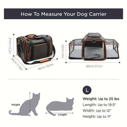 Dog Cat Pet Carrier Bag Foldable Travel Dog Carrier Airline Approved, Two Side Expandable Pet Carrier Backpack Pet Travel Carrier For Cats Dogs Puppy