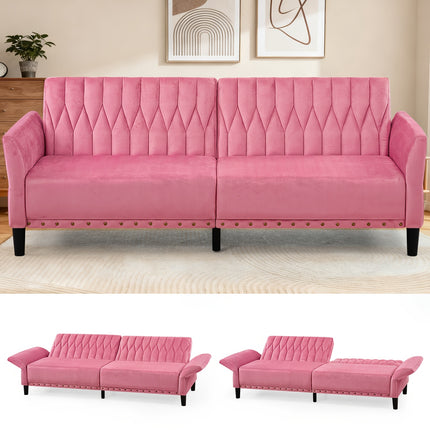 Sofa Bed with Adjustable Back And Armrests, Tufted Sleeper Sofa with Naihead Trim