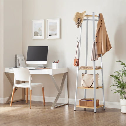 Coat Rack, Cloakroom, Clothes Rack with 3 Tier Shelf, Hooks and Rails, Steel Frame, Industrial Style