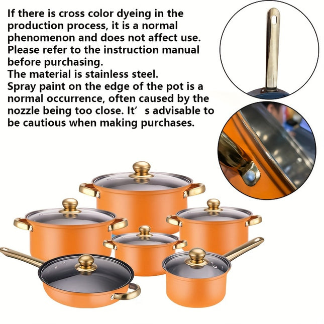 12-Piece Stainless Steel Cookware Set - Non-Stick Pots and Pans with Lids,