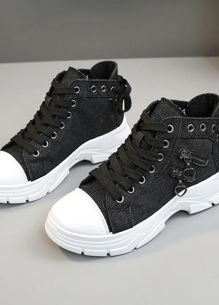 New Canvas High-top Women Shoes Spring Breathable Denim Sneakers Women Summer Thick Bottom Heightening Sports Casual Shoes