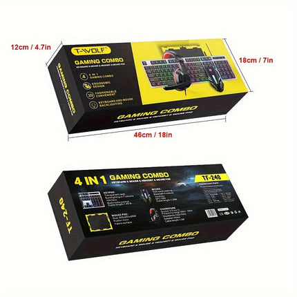 4pcs 4-Piece Wired Gaming Bundle: Illuminated Keyboard, Mouse, Headphones, and Mouse Pad