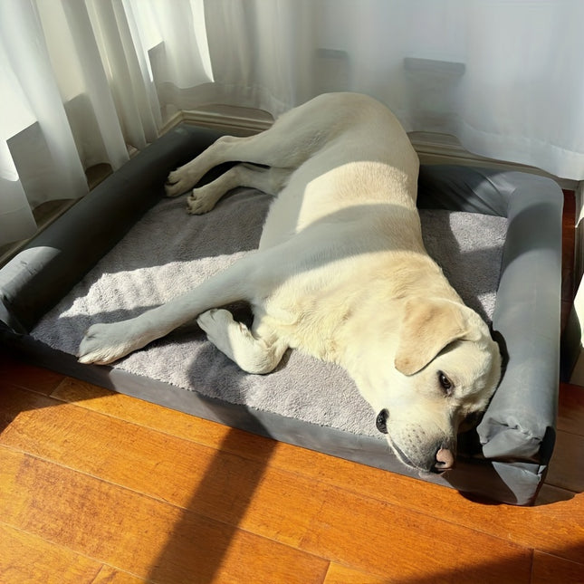 Luxurious U-Shaped Dog Sofa Bed with Faux Fur Mat - Easy Care, Washable for All Seasons - Ideal for Medium to Large Breeds, Rectangle Shape