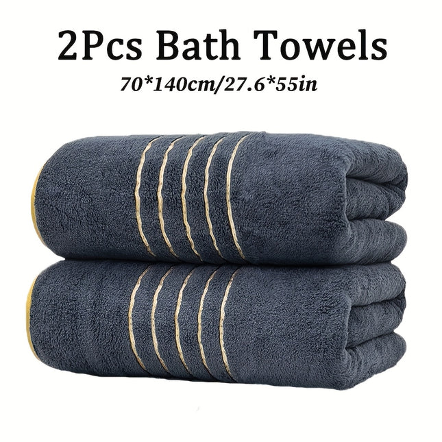 2pcs Luxury Bath Sheets 70x140cm/27.6"x55" Solid Color Large Microfiber Towels with Rim