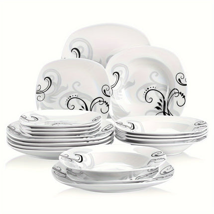Ivory White 18pcs Dinnerware Collection Made of Ceramic, Including Plates for Main Courses, Desserts,