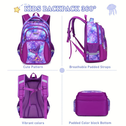 Kids' Backpack, Cute Cartoon Korean Style, Multi-Layer Lightweight Durable, Polyester Lined