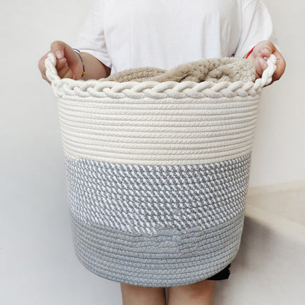 Cotton String Woven Laundry Basket Large Capacity Living Room Bedroom Toy Fabric Storage