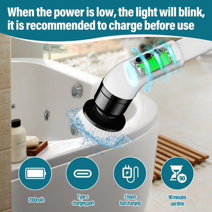 Electric Rotating Cleaning Brush with Display Screen, Featuring 3 Adjustable Speeds,