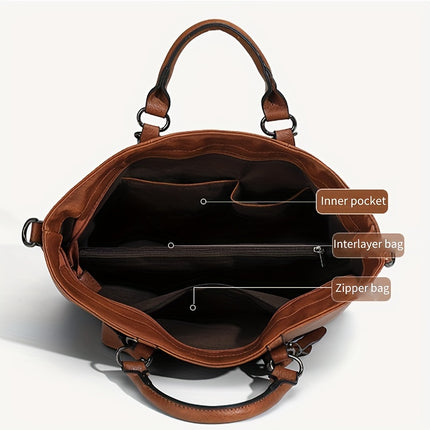 1+ Women's Vintage Synthetic Leather Tote Handbag with Adjustable Shoulder Strap
