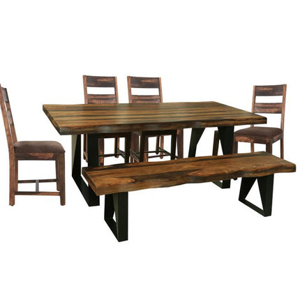 Six Piece Dark Brown and Black Solid Wood Dining Set with Four Chairs