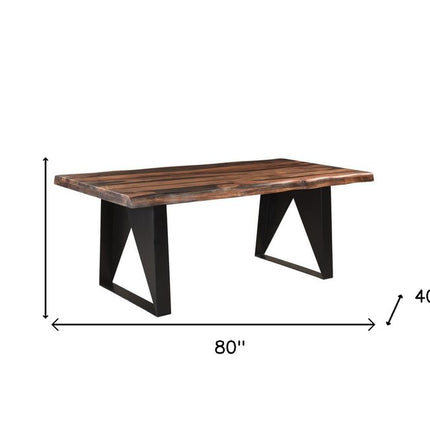 Six Piece Dark Brown and Black Solid Wood Dining Set with Four Chairs