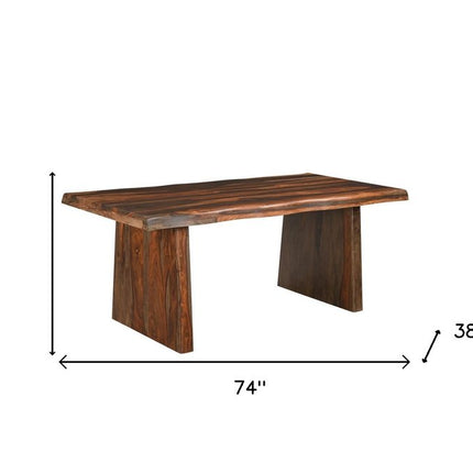 Six Piece Dark Brown Solid Wood Dining Set with Four Chairs
