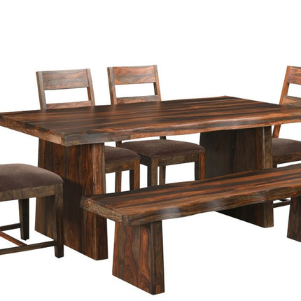 Six Piece Dark Brown Solid Wood Dining Set with Four Chairs