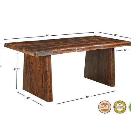 Six Piece Dark Brown Solid Wood Dining Set with Four Chairs