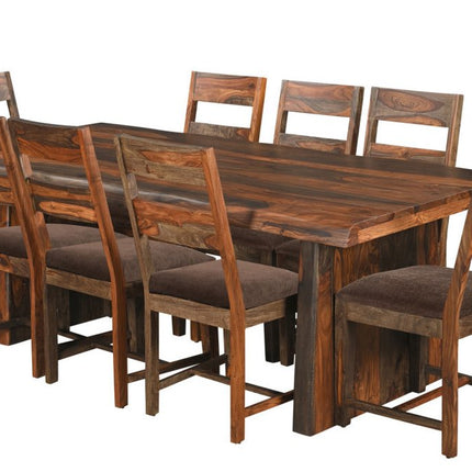 Nine Piece Dark Brown Solid Wood Dining Set with Eight Chairs