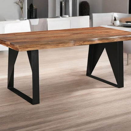 Seven Piece Brown and Black Solid Wood Dining Set with Six Chairs
