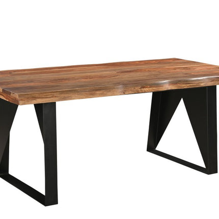 Seven Piece Brown and Black Solid Wood Dining Set with Six Chairs