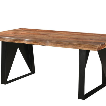 Seven Piece Brown and Black Solid Wood Dining Set with Six Chairs